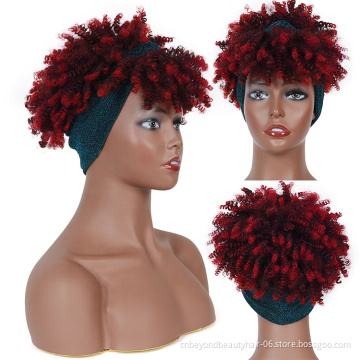 Short Afro Kinky curly headband wig High Temperature Natural Synthetic Headband Wigs Fluffy Headband Wigs